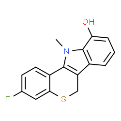 ChemSpider 2D Image | 3-Fluoro-11-methyl-6,11-dihydrothiochromeno[4,3-b]indol-10-ol | C16H12FNOS