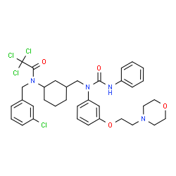 ChemSpider 2D Image | 2,2,2-Trichloro-N-(3-chlorobenzyl)-N-(3-{[{3-[2-(4-morpholinyl)ethoxy]phenyl}(phenylcarbamoyl)amino]methyl}cyclohexyl)acetamide | C35H40Cl4N4O4