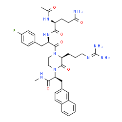 ChemSpider 2D Image | N~2~-Acetyl-N~1~-[(2R)-1-{(2S)-2-{3-[(diaminomethylene)amino]propyl}-4-[(2S)-1-(methylamino)-3-(2-naphthyl)-1-oxo-2-propanyl]-3-oxo-1-piperazinyl}-3-(4-fluorophenyl)-1-oxo-2-propanyl]-L-glutamamide | C38H48FN9O6