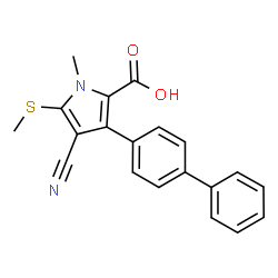 ChemSpider 2D Image | 3-(4-Biphenylyl)-4-cyano-1-methyl-5-(methylsulfanyl)-1H-pyrrole-2-carboxylic acid | C20H16N2O2S