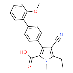 ChemSpider 2D Image | 4-Cyano-5-ethyl-3-(2'-methoxy-4-biphenylyl)-1-methyl-1H-pyrrole-2-carboxylic acid | C22H20N2O3