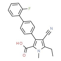 ChemSpider 2D Image | 4-Cyano-5-ethyl-3-(2'-fluoro-4-biphenylyl)-1-methyl-1H-pyrrole-2-carboxylic acid | C21H17FN2O2