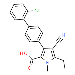 ChemSpider 2D Image | 3-(2'-Chloro-4-biphenylyl)-4-cyano-5-ethyl-1-methyl-1H-pyrrole-2-carboxylic acid | C21H17ClN2O2