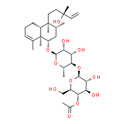 ChemSpider 2D Image | (1S,3R,4S,4aR,8aR)-4-[(3R)-3-Hydroxy-3-methyl-4-penten-1-yl]-3,4,8,8a-tetramethyl-1,2,3,4,4a,5,6,8a-octahydro-1-naphthalenyl 4-O-(4-O-acetyl-beta-D-glucopyranosyl)-6-deoxy-alpha-L-mannopyranoside | C34H56O12