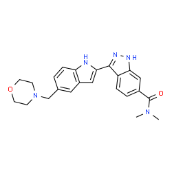ChemSpider 2D Image | N,N-Dimethyl-3-[5-(4-morpholinylmethyl)-1H-indol-2-yl]-1H-indazole-6-carboxamide | C23H25N5O2