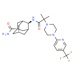 ChemSpider 2D Image | (1r,4s,7r)-4-[(2-Methyl-2-{4-[5-(trifluoromethyl)-2-pyridinyl]-1-piperazinyl}propanoyl)amino]-1-adamantanecarboxamide | C25H34F3N5O2