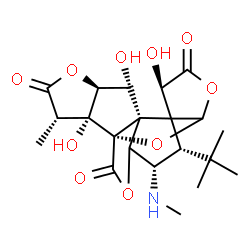 ChemSpider 2D Image | (1S,6R,8S,9S,11R,13S,16S,17R)-6,12,17-Trihydroxy-16-methyl-9-(methylamino)-8-(2-methyl-2-propanyl)-2,4,14,19-tetraoxahexacyclo[8.7.2.0~1,11~.0~3,7~.0~7,11~.0~13,17~]nonadecane-5,15,18-trione | C21H27NO10