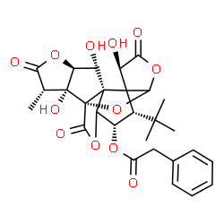 ChemSpider 2D Image | (1S,6R,8S,9S,11R,13S,16S,17R)-6,12,17-Trihydroxy-16-methyl-8-(2-methyl-2-propanyl)-5,15,18-trioxo-2,4,14,19-tetraoxahexacyclo[8.7.2.0~1,11~.0~3,7~.0~7,11~.0~13,17~]nonadec-9-yl phenylacetate | C28H30O12