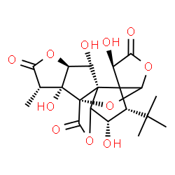ChemSpider 2D Image | (1S,6R,8S,9S,11R,13S,16S,17R)-6,9,12,17-Tetrahydroxy-16-methyl-8-(2-methyl-2-propanyl)-2,4,14,19-tetraoxahexacyclo[8.7.2.0~1,11~.0~3,7~.0~7,11~.0~13,17~]nonadecane-5,15,18-trione | C20H24O11