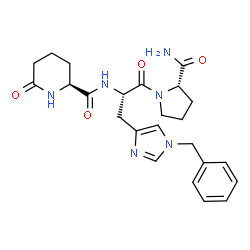 ChemSpider 2D Image | 1-Benzyl-N-{[(2S)-6-oxo-2-piperidinyl]carbonyl}-L-histidyl-L-prolinamide | C24H30N6O4