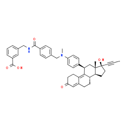 ChemSpider 2D Image | 3-{[(4-{[{4-[(11beta,17beta)-17-hydroxy-3-oxo-17-(prop-1-yn-1-yl)estra-4,9-dien-11-yl]phenyl}(methyl)amino]methyl}benzoyl)amino]methyl}benzoic acid | C44H46N2O5