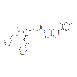 ChemSpider 2D Image | 3-{[({(3R,5S)-1-[(Benzyloxy)carbonyl]-5-[(2-pyridinylamino)methyl]-3-pyrrolidinyl}oxy)acetyl]amino}-N-(mesitylcarbonyl)-L-alanine | C33H39N5O7