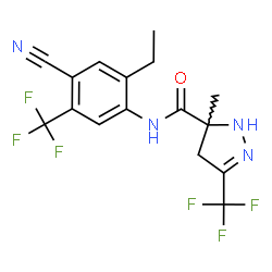 ChemSpider 2D Image | N-[4-Cyano-2-ethyl-5-(trifluoromethyl)phenyl]-5-methyl-3-(trifluoromethyl)-4,5-dihydro-1H-pyrazole-5-carboxamide | C16H14F6N4O