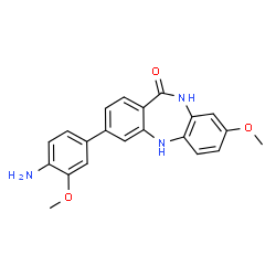 ChemSpider 2D Image | 3-(4-Amino-3-methoxyphenyl)-8-methoxy-5,10-dihydro-11H-dibenzo[b,e][1,4]diazepin-11-one | C21H19N3O3