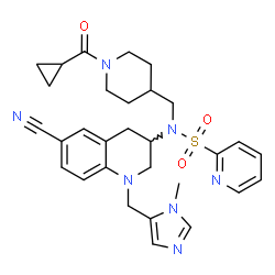 ChemSpider 2D Image | N-{6-Cyano-1-[(1-methyl-1H-imidazol-5-yl)methyl]-1,2,3,4-tetrahydro-3-quinolinyl}-N-{[1-(cyclopropylcarbonyl)-4-piperidinyl]methyl}-2-pyridinesulfonamide | C30H35N7O3S