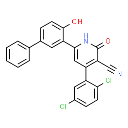 ChemSpider 2D Image | 4-(2,5-Dichlorophenyl)-6-(4-hydroxy-3-biphenylyl)-2-oxo-1,2-dihydro-3-pyridinecarbonitrile | C24H14Cl2N2O2
