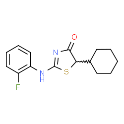 ChemSpider 2D Image | 5-Cyclohexyl-2-[(2-fluorophenyl)amino]-1,3-thiazol-4(5H)-one | C15H17FN2OS
