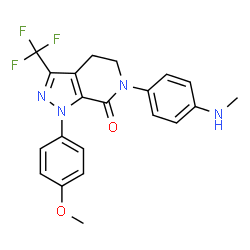 ChemSpider 2D Image | 1-(4-Methoxyphenyl)-6-[4-(methylamino)phenyl]-3-(trifluoromethyl)-1,4,5,6-tetrahydro-7H-pyrazolo[3,4-c]pyridin-7-one | C21H19F3N4O2