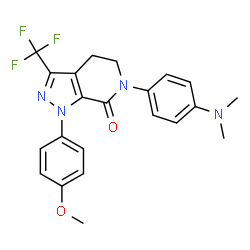 ChemSpider 2D Image | 6-[4-(Dimethylamino)phenyl]-1-(4-methoxyphenyl)-3-(trifluoromethyl)-1,4,5,6-tetrahydro-7H-pyrazolo[3,4-c]pyridin-7-one | C22H21F3N4O2