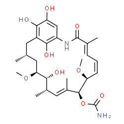 ChemSpider 2D Image | (4E,6Z,8S,9S,10E,12S,13R,14S,16R)-13,19,20,22-Tetrahydroxy-8,14-dimethoxy-4,10,12,16-tetramethyl-3-oxo-2-azabicyclo[16.3.1]docosa-1(22),4,6,10,18,20-hexaen-9-yl carbamate | C28H40N2O9