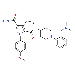 ChemSpider 2D Image | 6-(1-{2-[(Dimethylamino)methyl]phenyl}-4-piperidinyl)-1-(4-methoxyphenyl)-7-oxo-4,5,6,7-tetrahydro-1H-pyrazolo[3,4-c]pyridine-3-carboxamide | C28H34N6O3