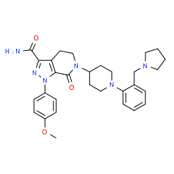ChemSpider 2D Image | 1-(4-Methoxyphenyl)-7-oxo-6-{1-[2-(1-pyrrolidinylmethyl)phenyl]-4-piperidinyl}-4,5,6,7-tetrahydro-1H-pyrazolo[3,4-c]pyridine-3-carboxamide | C30H36N6O3