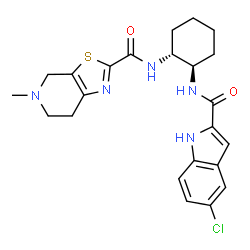ChemSpider 2D Image | N-((1R,2R)-2-(5-CHLORO-1H-INDOLE-2-CARBOXAMIDO)CYCLOHEXYL)-5-METHYL-4,5,6,7-TETRAHYDROTHIAZOLO[5,4-C]PYRIDINE-2-CARBOXAMIDE | C23H26ClN5O2S