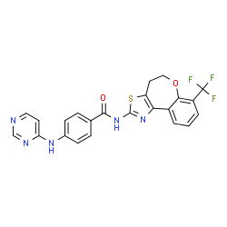 ChemSpider 2D Image | 4-(4-Pyrimidinylamino)-N-[7-(trifluoromethyl)-4,5-dihydro[1]benzoxepino[5,4-d][1,3]thiazol-2-yl]benzamide | C23H16F3N5O2S