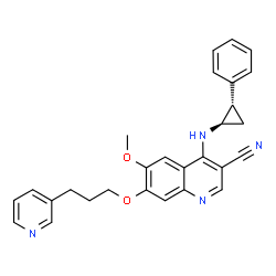 ChemSpider 2D Image | 6-Methoxy-4-{[(1R,2S)-2-phenylcyclopropyl]amino}-7-[3-(3-pyridinyl)propoxy]-3-quinolinecarbonitrile | C28H26N4O2