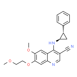 ChemSpider 2D Image | 6-Methoxy-7-(2-methoxyethoxy)-4-{[(1R,2S)-2-phenylcyclopropyl]amino}-3-quinolinecarbonitrile | C23H23N3O3