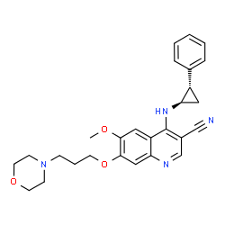 ChemSpider 2D Image | 6-Methoxy-7-[3-(4-morpholinyl)propoxy]-4-{[(1R,2S)-2-phenylcyclopropyl]amino}-3-quinolinecarbonitrile | C27H30N4O3