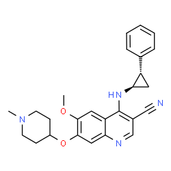 ChemSpider 2D Image | 6-Methoxy-7-[(1-methyl-4-piperidinyl)oxy]-4-{[(1R,2S)-2-phenylcyclopropyl]amino}-3-quinolinecarbonitrile | C26H28N4O2