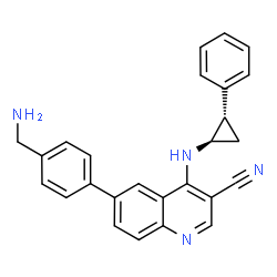 ChemSpider 2D Image | 6-[4-(Aminomethyl)phenyl]-4-{[(1R,2S)-2-phenylcyclopropyl]amino}-3-quinolinecarbonitrile | C26H22N4