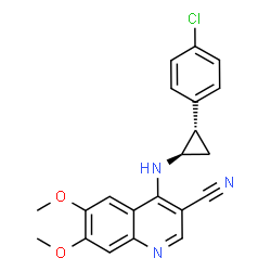 ChemSpider 2D Image | 4-{[(1R,2S)-2-(4-Chlorophenyl)cyclopropyl]amino}-6,7-dimethoxy-3-quinolinecarbonitrile | C21H18ClN3O2