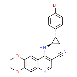 ChemSpider 2D Image | 4-{[(1R,2S)-2-(4-Bromophenyl)cyclopropyl]amino}-6,7-dimethoxy-3-quinolinecarbonitrile | C21H18BrN3O2