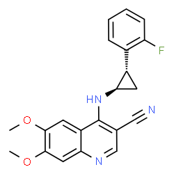 ChemSpider 2D Image | 4-{[(1R,2S)-2-(2-Fluorophenyl)cyclopropyl]amino}-6,7-dimethoxy-3-quinolinecarbonitrile | C21H18FN3O2