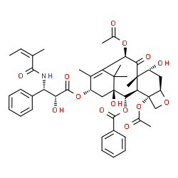 ChemSpider 2D Image | (2alpha,5beta,7alpha,10beta,13alpha)-4,10-Diacetoxy-1,7-dihydroxy-13-{[(2R,3S)-2-hydroxy-3-{[(2Z)-2-methyl-2-butenoyl]amino}-3-phenylpropanoyl]oxy}-9-oxo-5,20-epoxytax-11-en-2-yl benzoate | C45H53NO14