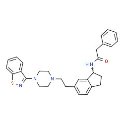 ChemSpider 2D Image | N-(6-{2-[4-(1,2-Benzothiazol-3-yl)-1-piperazinyl]ethyl}-2,3-dihydro-1H-inden-1-yl)-2-phenylacetamide | C30H32N4OS