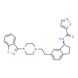 ChemSpider 2D Image | N-(6-{2-[4-(1,2-Benzothiazol-3-yl)-1-piperazinyl]ethyl}-2,3-dihydro-1H-inden-1-yl)-1,2-oxazole-5-carboxamide | C26H27N5O2S