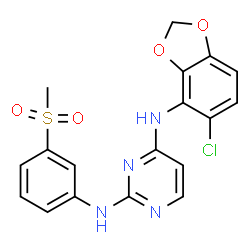 ChemSpider 2D Image | N'-(5-chloro-1,3-benzodioxol-4-yl)-N-(3-methylsulfonylphenyl)pyrimidine-2,4-diamine | C18H15ClN4O4S