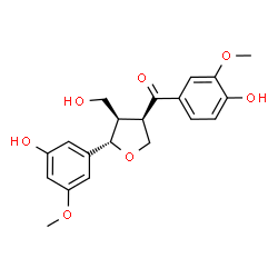ChemSpider 2D Image | (4-Hydroxy-3-methoxyphenyl)[(3R,4R,5S)-5-(3-hydroxy-5-methoxyphenyl)-4-(hydroxymethyl)tetrahydro-3-furanyl]methanone | C20H22O7