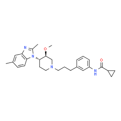 ChemSpider 2D Image | N-(3-{3-[(3S,4S)-4-(2,5-Dimethyl-1H-benzimidazol-1-yl)-3-methoxy-1-piperidinyl]propyl}phenyl)cyclopropanecarboxamide | C28H36N4O2