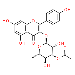 ChemSpider 2D Image | 5,7-Dihydroxy-2-(4-hydroxyphenyl)-4-oxo-4H-chromen-3-yl 3-O-acetyl-6-deoxy-alpha-L-mannopyranoside | C23H22O11