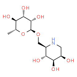 ChemSpider 2D Image | [(2R,3R,4R,5R)-3,4,5-Trihydroxy-2-piperidinyl]methyl 6-deoxy-alpha-D-mannopyranoside | C12H23NO8