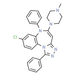ChemSpider 2D Image | 8-Chloro-5-(4-methyl-1-piperazinyl)-1,6-diphenyl-6H-[1,2,4]triazolo[4,3-a][1,5]benzodiazepine | C27H25ClN6