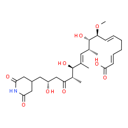 ChemSpider 2D Image | (2E,6E,8S,9S,10R,11E,13R,14S,17R)-18-(2,6-Dioxo-4-piperidinyl)-9,13,17-trihydroxy-8-methoxy-10,12,14-trimethyl-15-oxo-2,6,11-octadecatrienoic acid | C27H41NO9