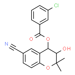 ChemSpider 2D Image | 6-Cyano-3-hydroxy-2,2-dimethyl-3,4-dihydro-2H-chromen-4-yl 3-chlorobenzoate | C19H16ClNO4