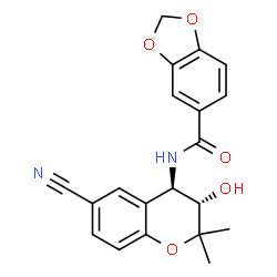 ChemSpider 2D Image | N-[(3S,4R)-6-Cyano-3-hydroxy-2,2-dimethyl-3,4-dihydro-2H-chromen-4-yl]-1,3-benzodioxole-5-carboxamide | C20H18N2O5