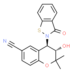 ChemSpider 2D Image | (3S,4R)-3-Hydroxy-2,2-dimethyl-4-(3-oxo-1,2-benzothiazol-2(3H)-yl)-6-chromanecarbonitrile | C19H16N2O3S
