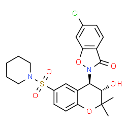 ChemSpider 2D Image | 6-Chloro-2-[(3S,4R)-3-hydroxy-2,2-dimethyl-6-(1-piperidinylsulfonyl)-3,4-dihydro-2H-chromen-4-yl]-1,2-benzoxazol-3(2H)-one | C23H25ClN2O6S